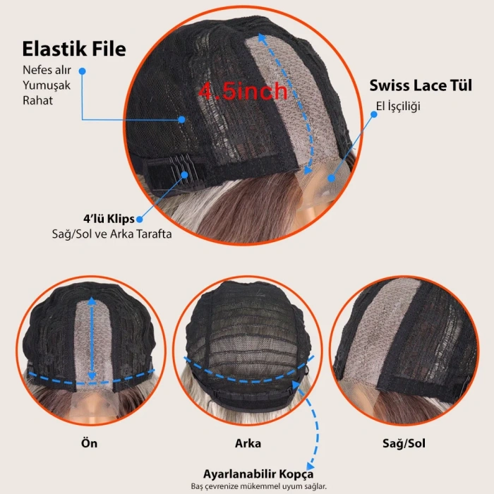 Koyu Kızıl Su Dalgalı Fiber Sentetik Tül Peruk