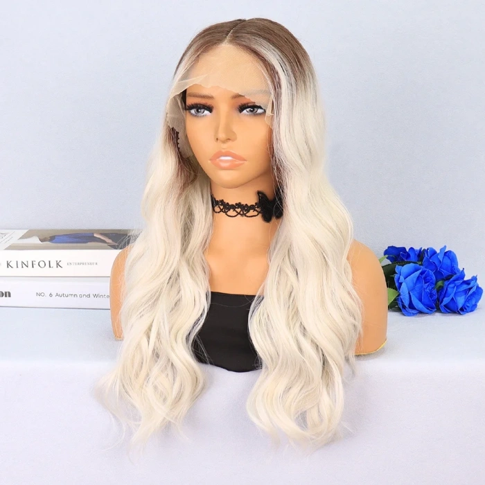 Koyu Kumral / Beyaz Platin Ombreli Su Dalgalı Tül Peruk