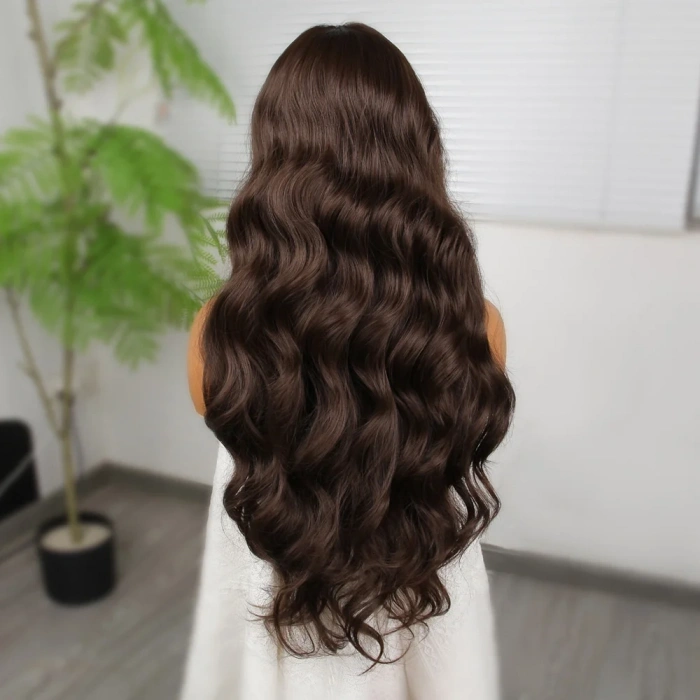 Koyu Kumral Dalgalı Fiber Sentetik Tül Peruk