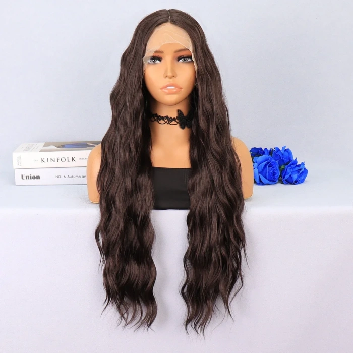 Koyu Kumral Dalgalı Uzun Boy Tül Peruk