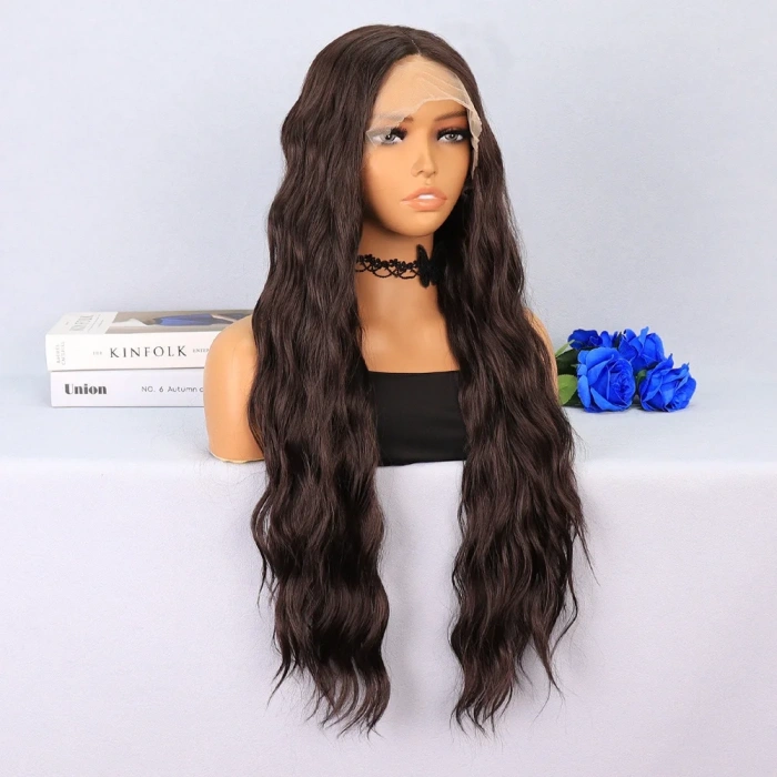 Koyu Kumral Dalgalı Uzun Boy Tül Peruk