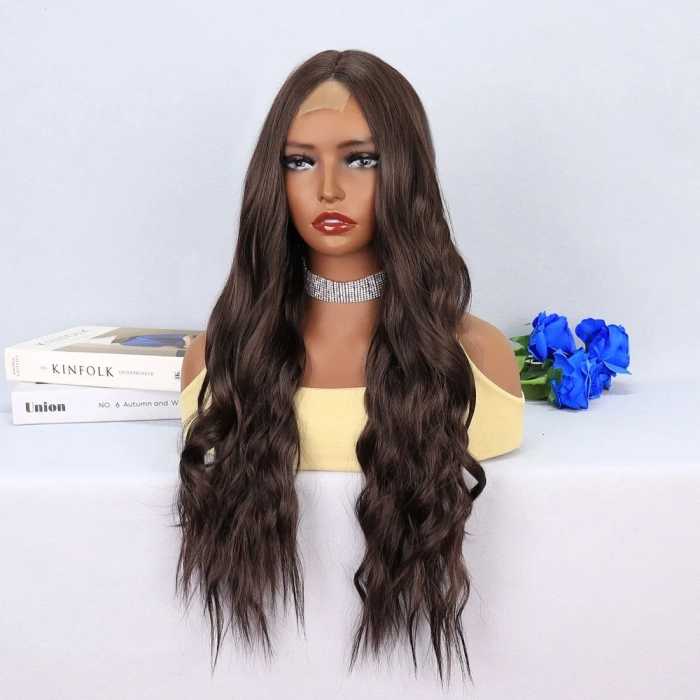 Koyu Kumral Dalgalı Uzun Tül Peruk