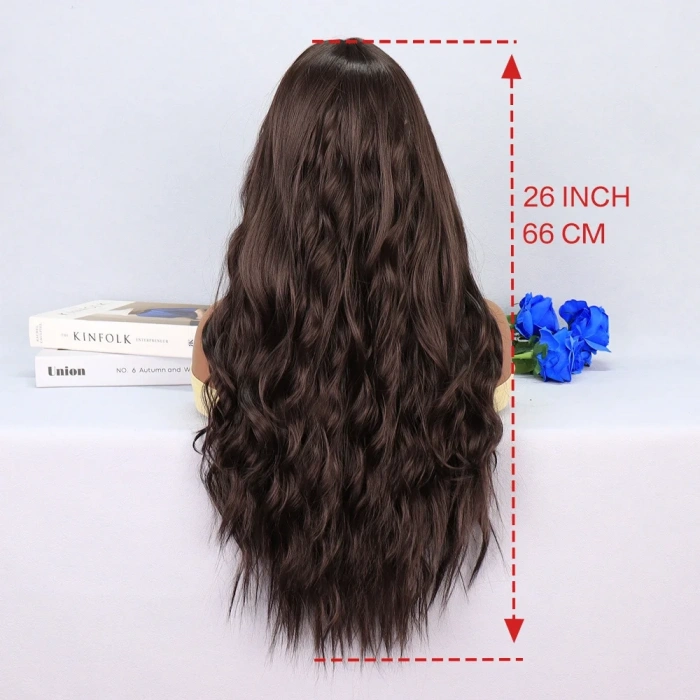 Koyu Kumral Dalgalı Uzun Tül Peruk