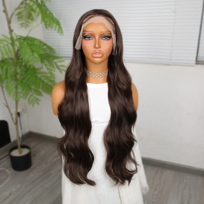 Koyu Kumral Fiber Sentetik Tül Peruk