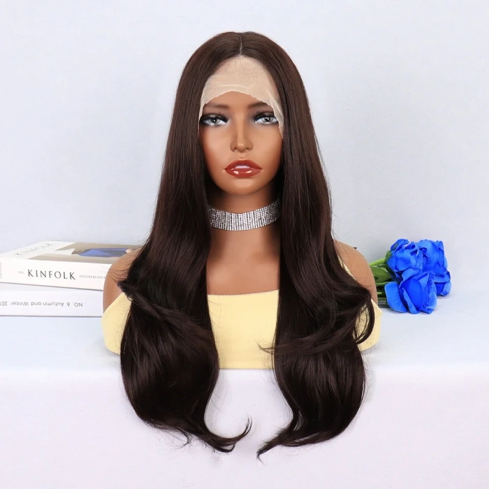 Koyu Kumral Hafif Dalgalı Tül Peruk