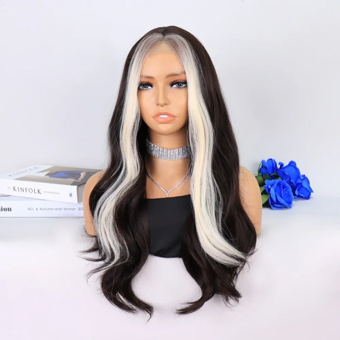 Koyu Kumral Perçemler Beyaz Platin Tül Peruk