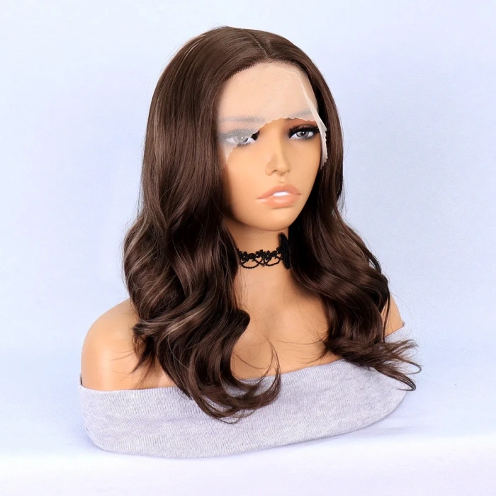 Koyu Kumral Platin Işıltılı Tül Peruk