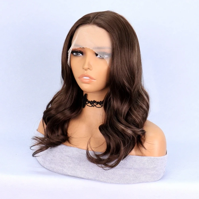 Koyu Kumral Platin Işıltılı Tül Peruk