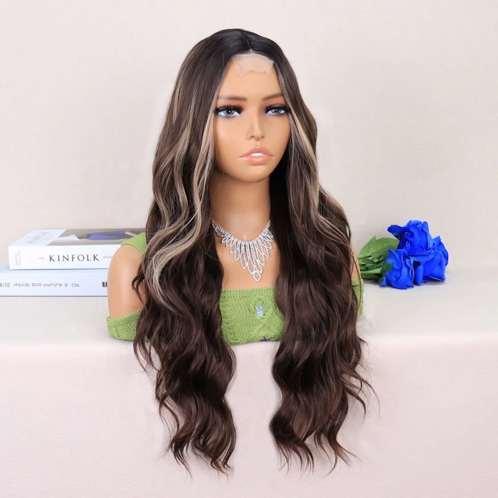 Kumral Balköpüğü Işıltılı Dalgalı Uzun Tül Peruk