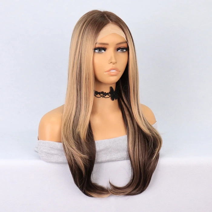 Kumral Balköpüğü Röfleli Katlı Kesim Tül Peruk