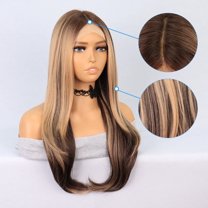 Kumral Balköpüğü Röfleli Katlı Kesim Tül Peruk