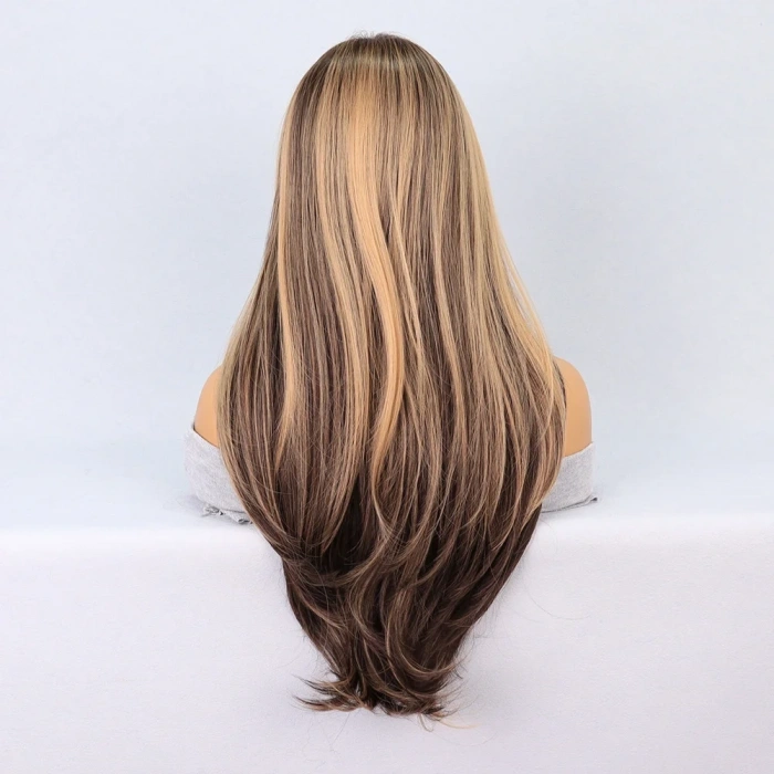 Kumral Balköpüğü Röfleli Katlı Kesim Tül Peruk