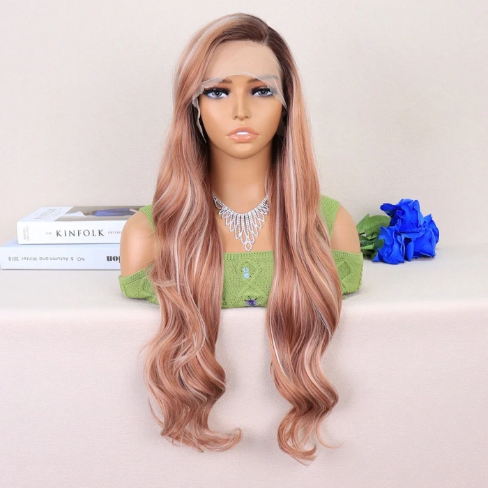 Kumral Beyaz Platin Röfleli Uzun Dalgalı Tül Peruk