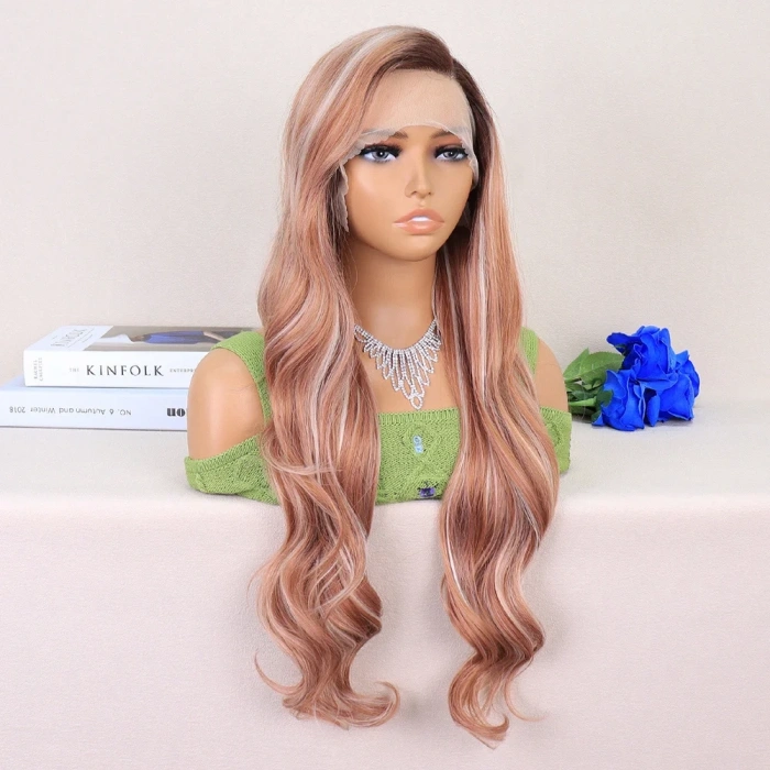 Kumral Beyaz Platin Röfleli Uzun Dalgalı Tül Peruk