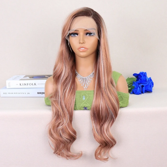 Kumral Beyaz Platin Röfleli Uzun Dalgalı Tül Peruk