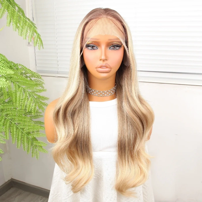 Kumral Platin Ombreli Fiber Sentetik Hafif Dalgalı Tül Peruk