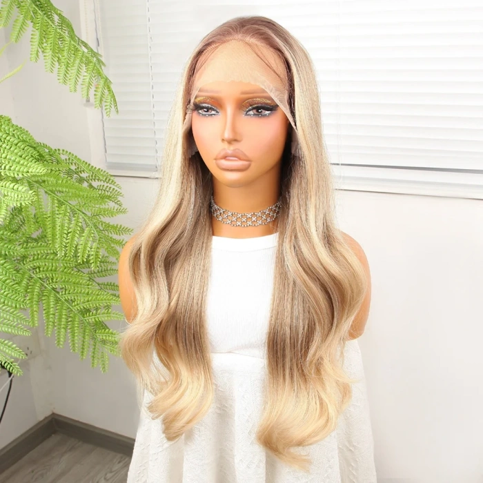 Kumral Platin Ombreli Fiber Sentetik Hafif Dalgalı Tül Peruk