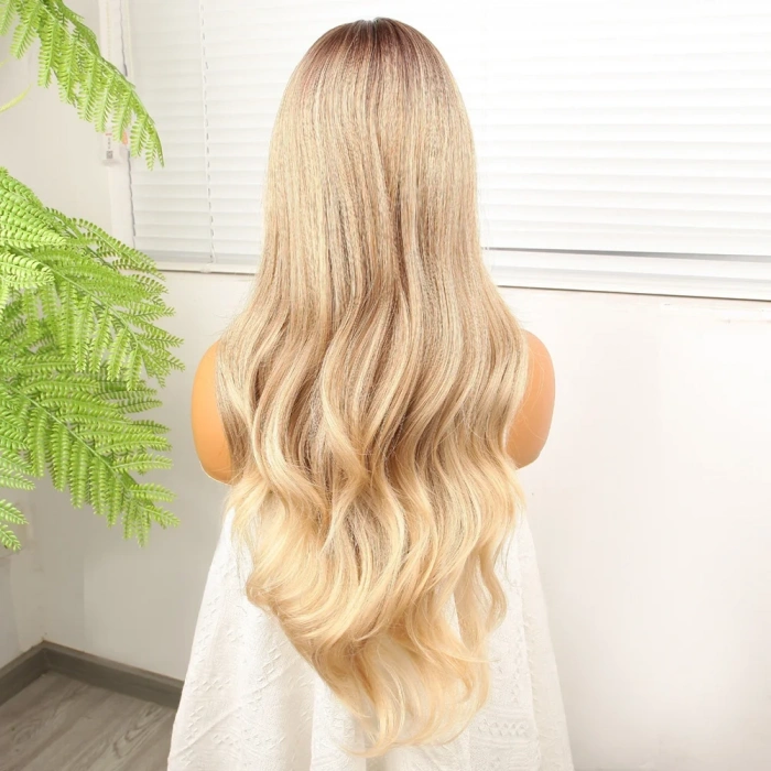 Kumral Platin Ombreli Fiber Sentetik Hafif Dalgalı Tül Peruk