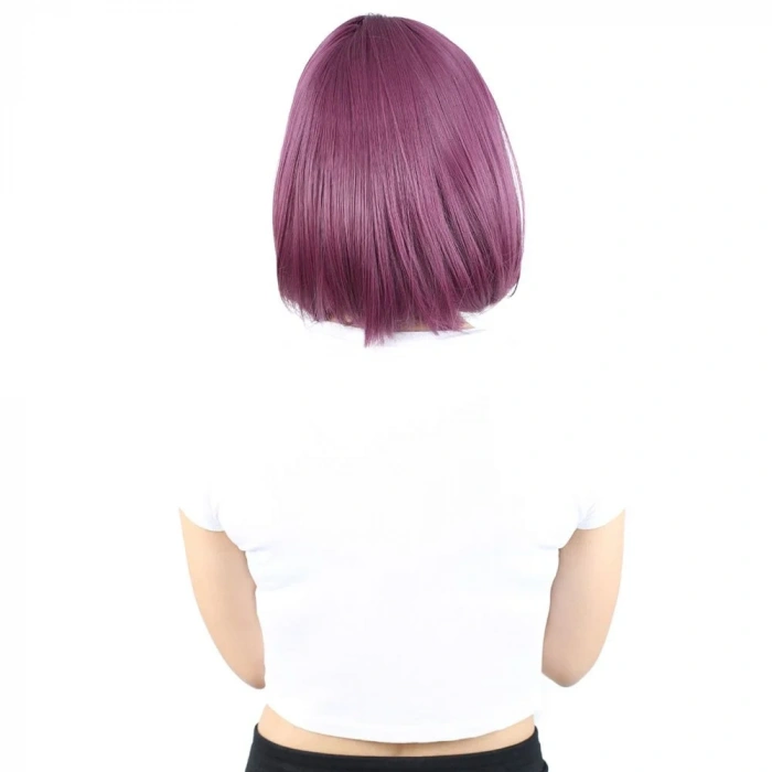 Küt Kahküllü Fiber Sentetik Peruk - Patlıcan Moru