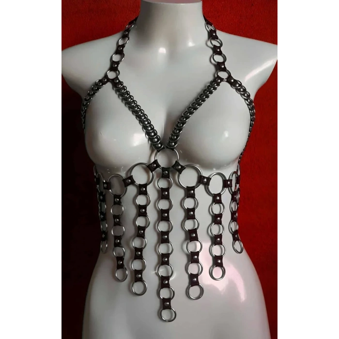 Lastik Seksi Büstiyer - Göğüs Açık Bırakan Büstiyer Lastik Harness - APFT567