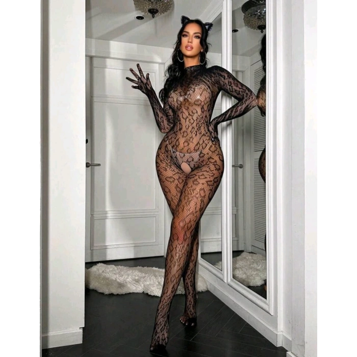 Leopar Desen Vücut Çorabı