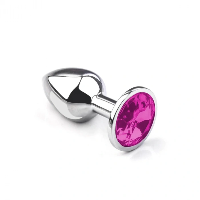 Metal Elmas Taşlı Anal Plug Pembe Büyük Boy