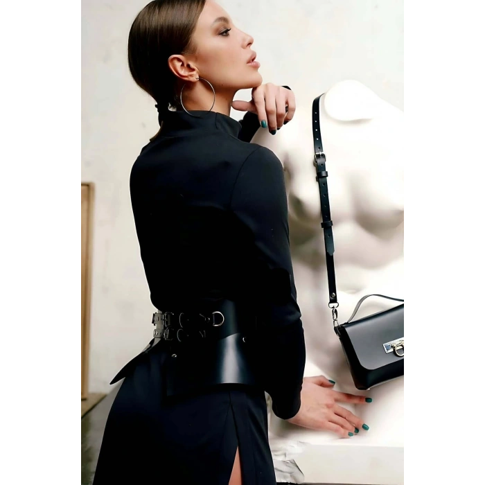 Ön Ve Arkası Çift Taraflı Kullanılabilen Şık Elbise Üzeri Deri Kemer - Brf619