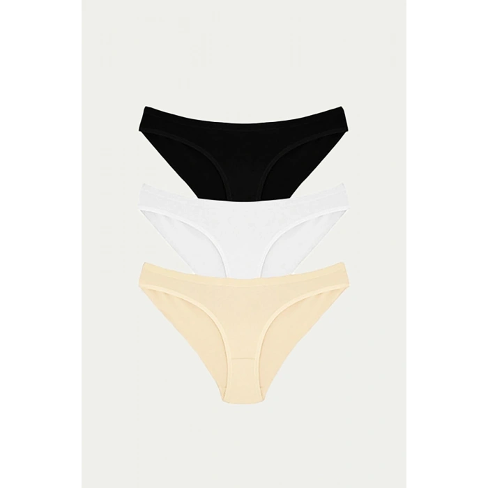 Pamuklu Siyah Beyaz Ten Rengi 3lü Külot