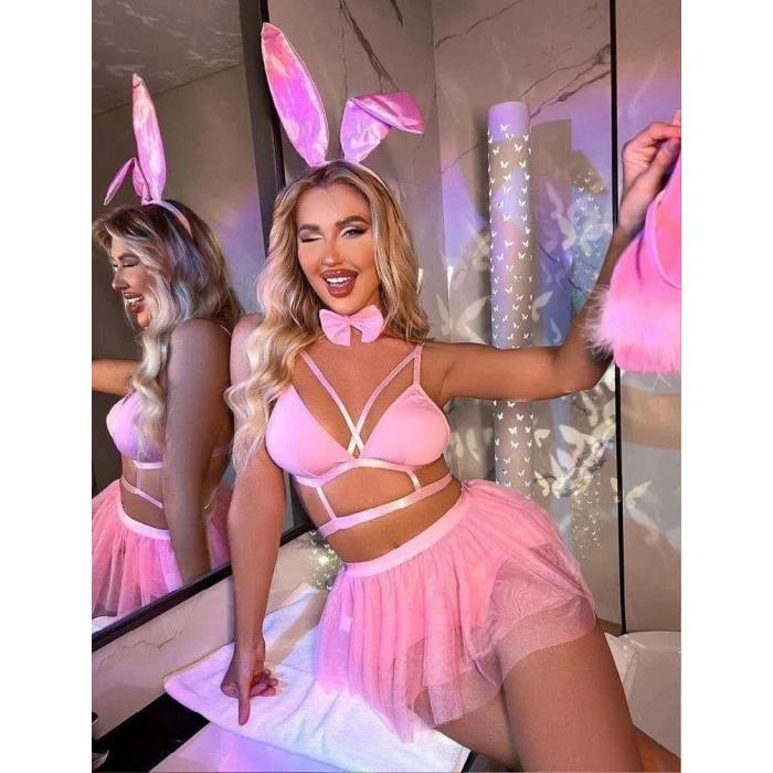 Pembe Tütü Etekli Fantezi Tavşan Kotümü