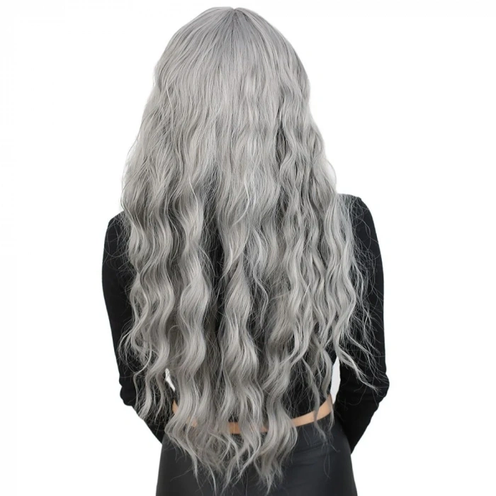 Perçemli Uzun Su Dalgası Fiber Sentetik Peruk - Açık Gri