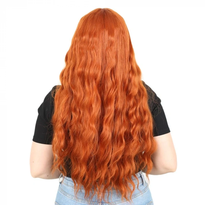 Perçemli Uzun Su Dalgası Fiber Sentetik Peruk- Bakır