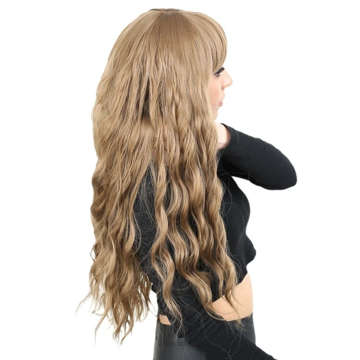 Perçemli Uzun Su Dalgası Fiber Sentetik Peruk- Bebek Kumralı