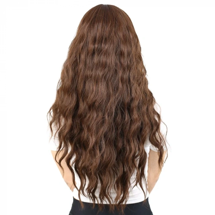 Perçemli Uzun Su Dalgası Fiber Sentetik Peruk- Kahve Karamel
