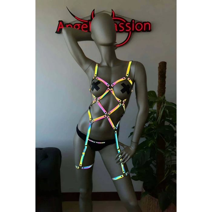 Pole Dans Giyim Işıkla Yansıyan Seksi Harness