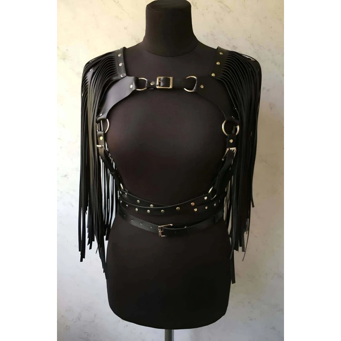 Püsküllü Deri Ceket Harness, Şık Deri Harness Ceket - Brf999