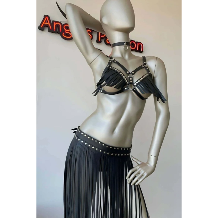 Püsküllü Etek ve Püsküllü Sütyen Harness Takım