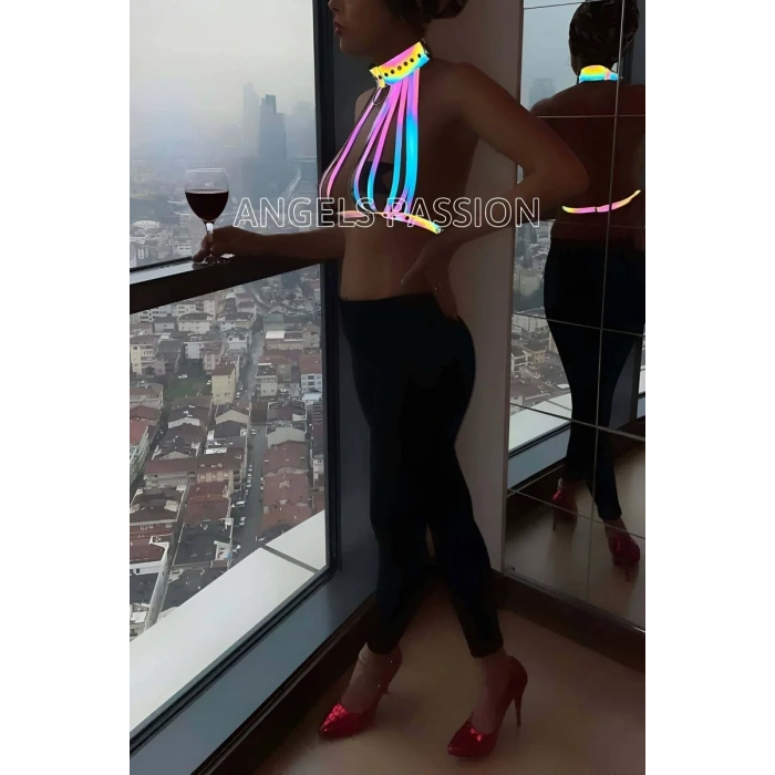 Rainbow Reflektörlü Seksi Harness Büstiyer - APFT551