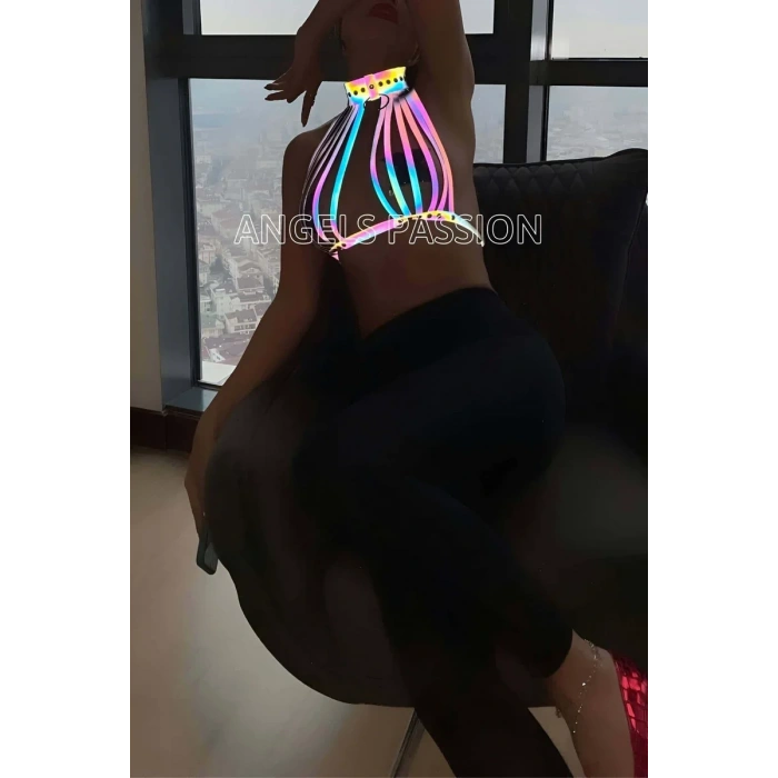 Rainbow Reflektörlü Seksi Harness Büstiyer - APFT551