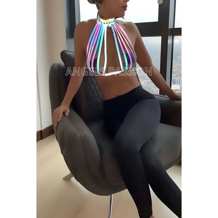 Rainbow Reflektörlü Seksi Harness Büstiyer - APFT551