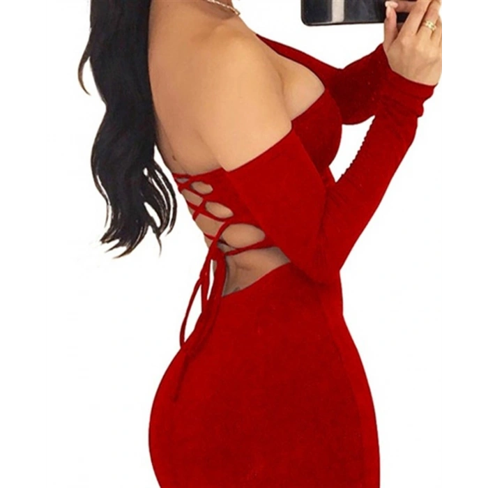 Sırt Dekolteli Straplez Mini Elbise