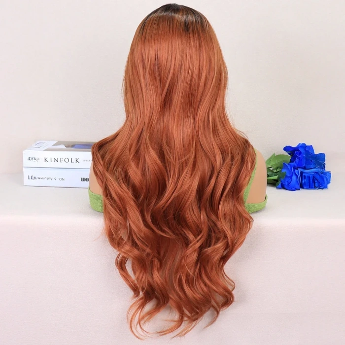 Siyah / Açık Bakır Ombreli Dalgalı Uzun Boy Tül Peruk