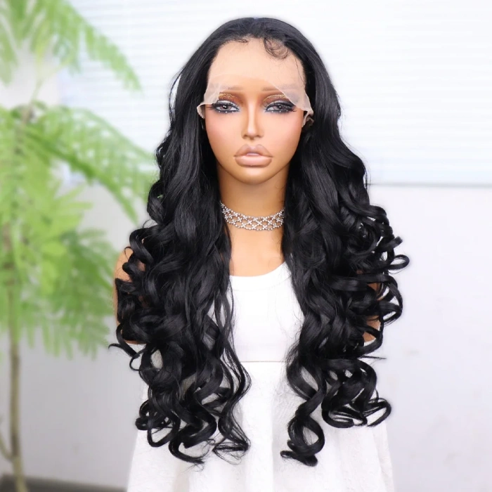 Siyah Bebek Saçlı Fiber Sentetik Yoğun Dalgalı Tül Peruk