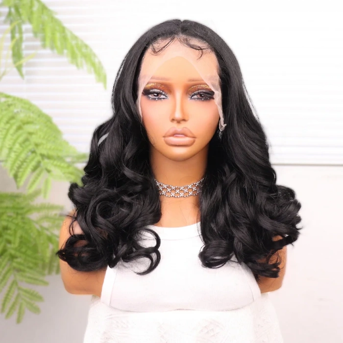 Siyah Bebek Saçlı Geniş Dalgalı Fiber Sentetik Tül Peruk