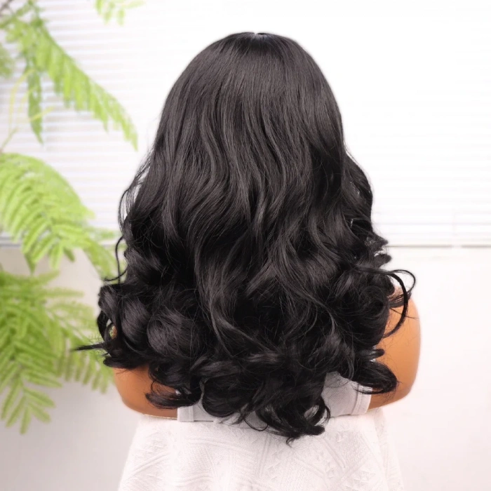 Siyah Bebek Saçlı Geniş Dalgalı Fiber Sentetik Tül Peruk