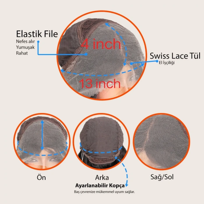 Siyah Bebek Saçlı Geniş Dalgalı Fiber Sentetik Tül Peruk