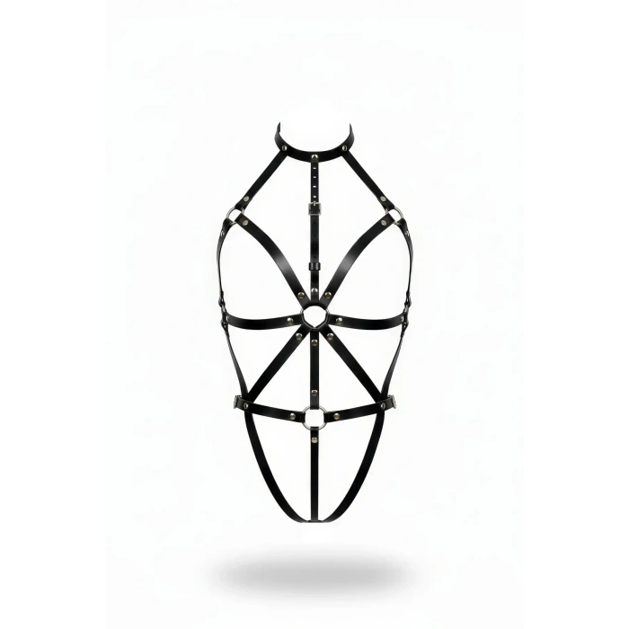 Siyah Body Harness Deri Boyunluklu Tam Vücut Aksesuarı - Brf243