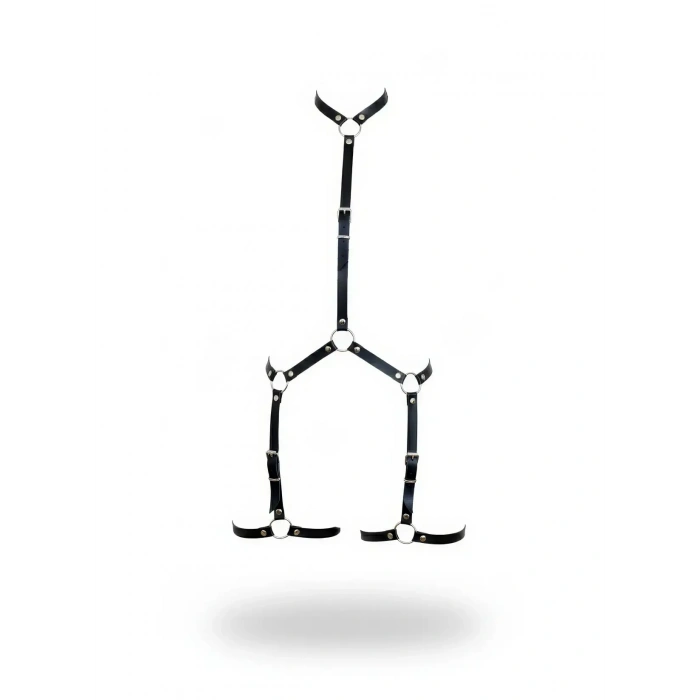 Siyah Body Harness Suni Deri Ayarlanabilir Bacak Detaylı - Brf234