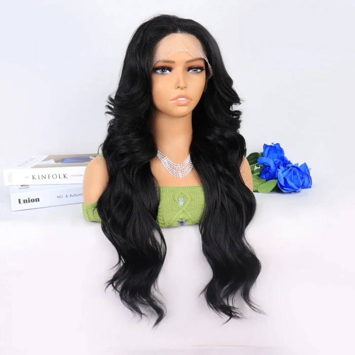 Siyah Dalgalı Uzun Boy Tül Peruk