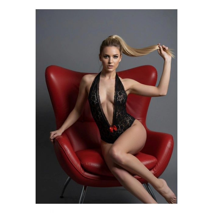 Siyah Dantel Bodysuit - 923