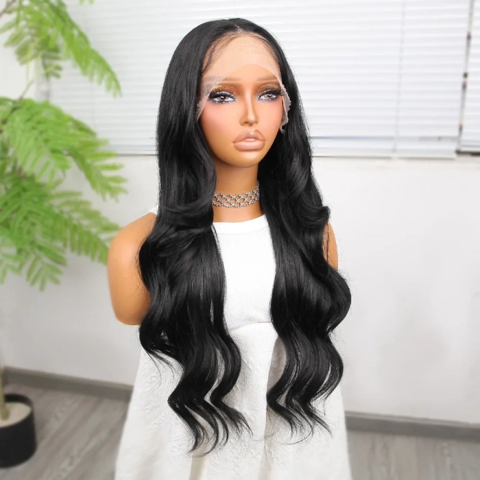 Siyah Fiber Sentetik Dalgalı Tül Peruk